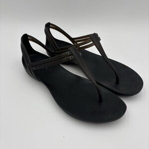 Crocs Isabella T-strap Sandal Womens Size 9 Black Brown Ankle Strap